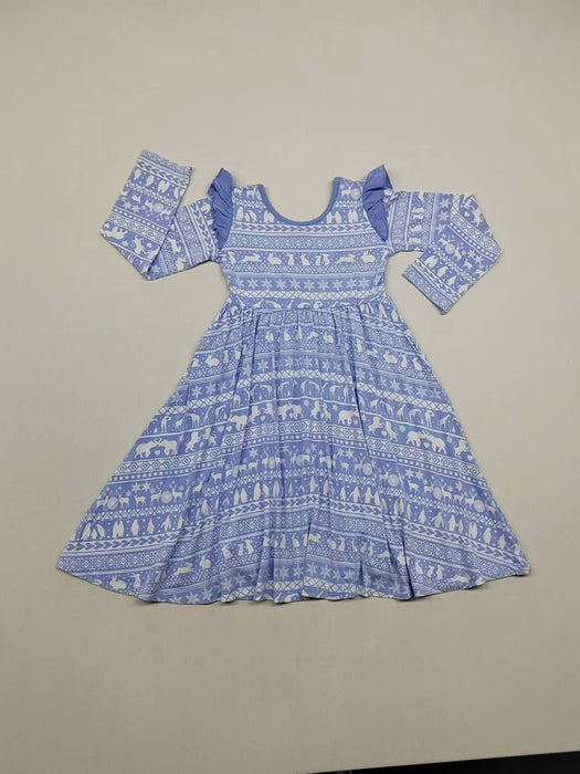 Arctic Fair Isle| Long Sleeve Toddler Flutter Dress