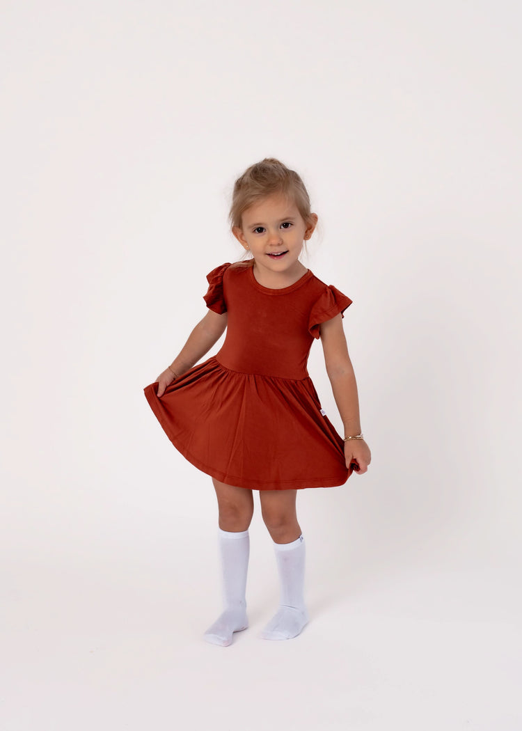 Pecan | Flutter Bodysuit Dress