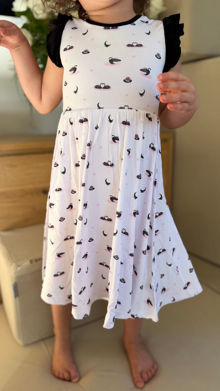 PRE-SALE: Swans | Toddler Flutter Dress (ETA Late November)