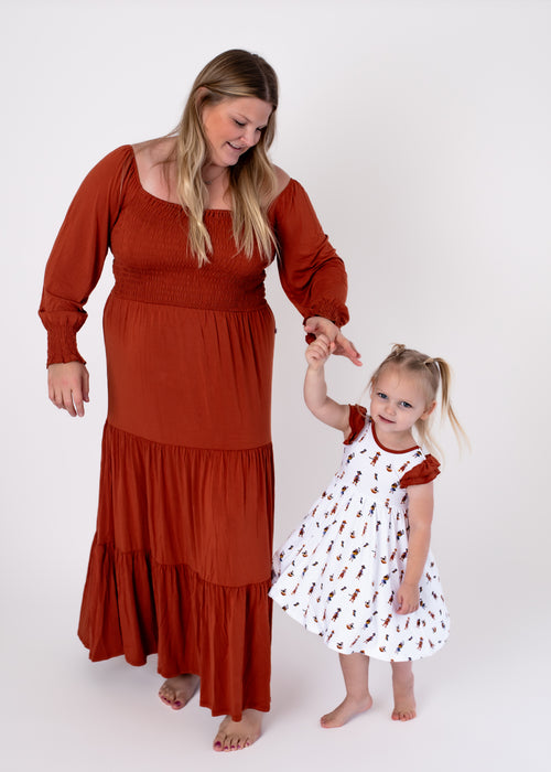 Pecan | Adult Long Sleeve Smocked Dress