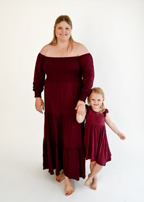 Mahogany | Adult Long Sleeve Smocked Dress