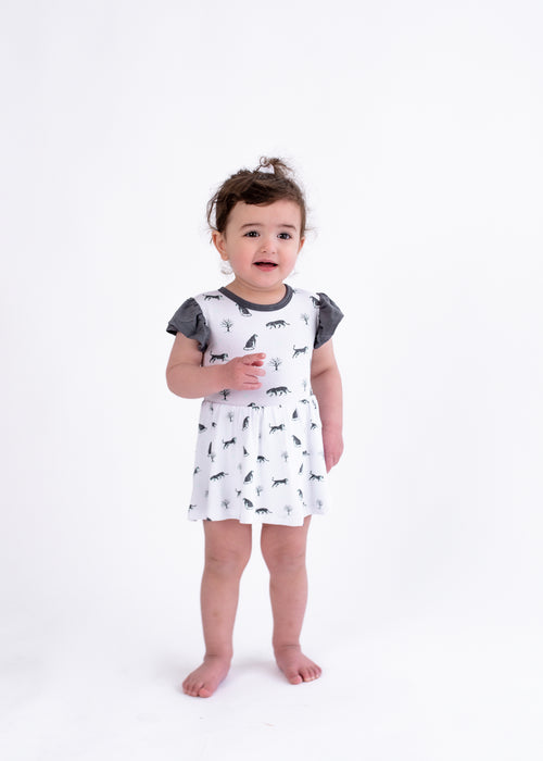 Snow Leopard | Flutter Bodysuit Dress