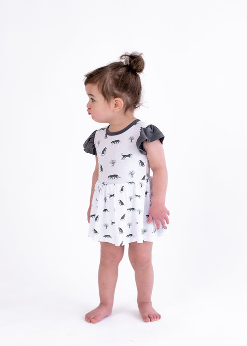 Snow Leopard | Flutter Bodysuit Dress