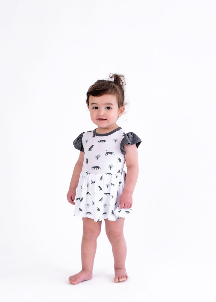 Snow Leopard | Flutter Bodysuit Dress