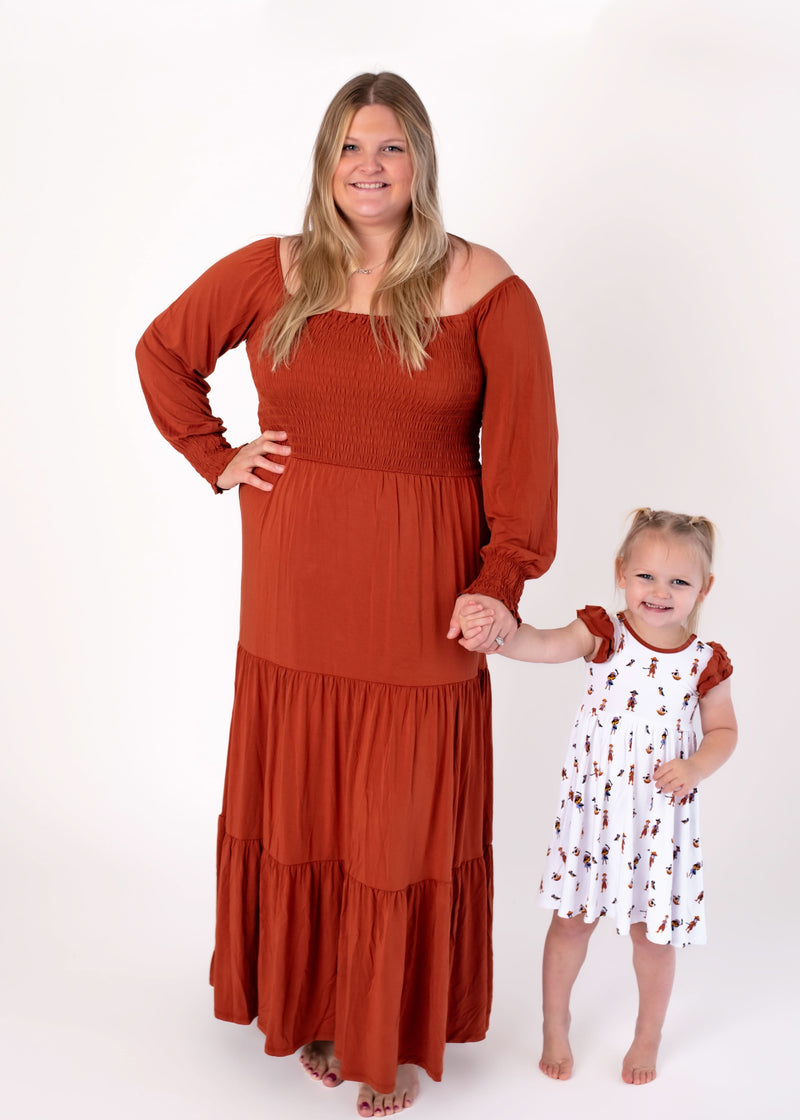 Pecan | Adult Long Sleeve Smocked Dress