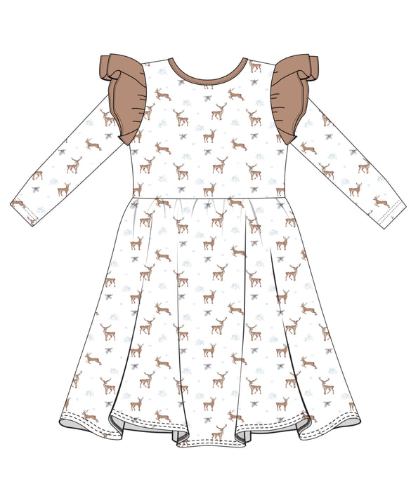 Reindeer | Long Sleeve Toddler Flutter Dress