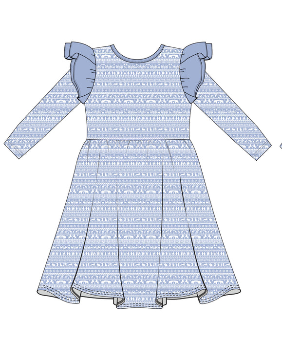 Arctic Fair Isle| Long Sleeve Toddler Flutter Dress