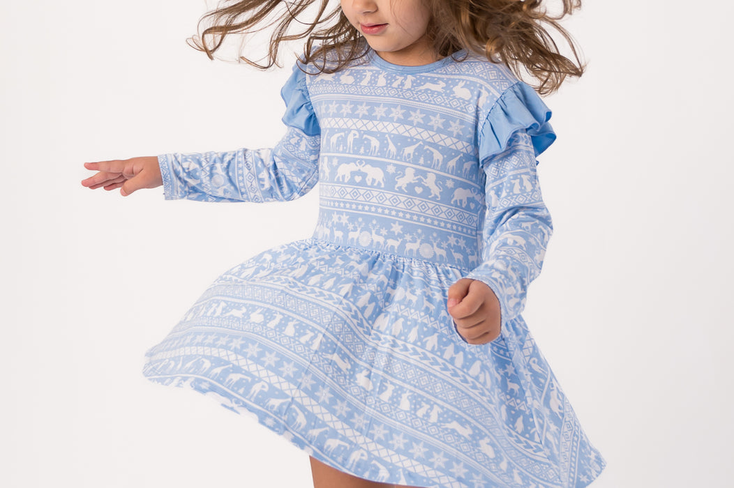 Arctic Fair Isle | Long Sleeve Flutter Bodysuit Dress