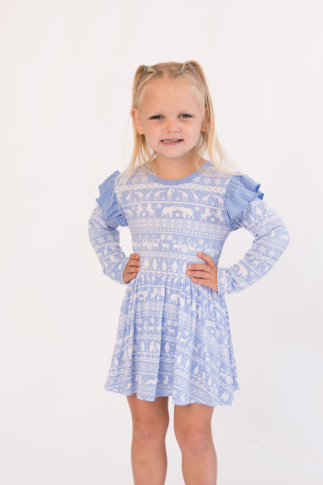 Arctic Fair Isle | Long Sleeve Flutter Bodysuit Dress