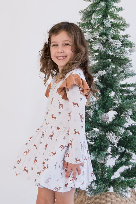 Reindeer | Long Sleeve Toddler Flutter Dress