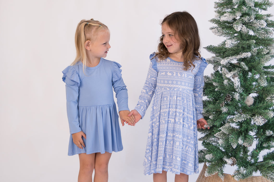 Arctic Fair Isle| Long Sleeve Toddler Flutter Dress