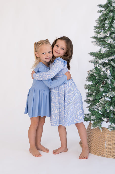 Arctic Fair Isle| Long Sleeve Toddler Flutter Dress