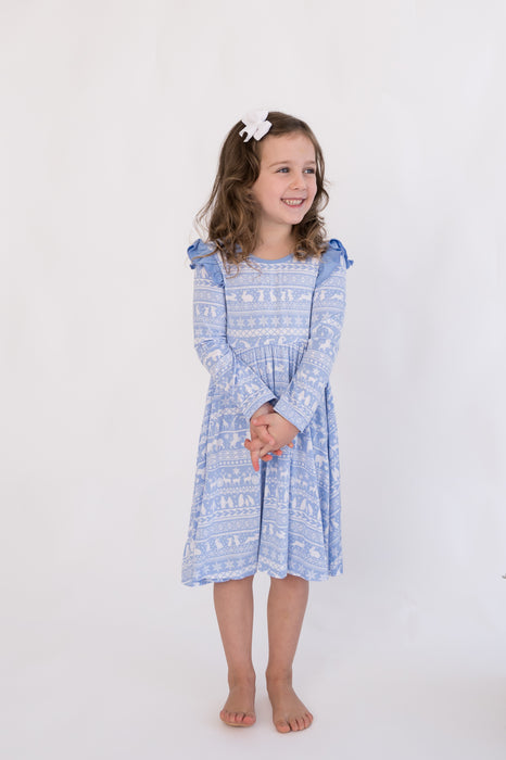 Arctic Fair Isle| Long Sleeve Toddler Flutter Dress